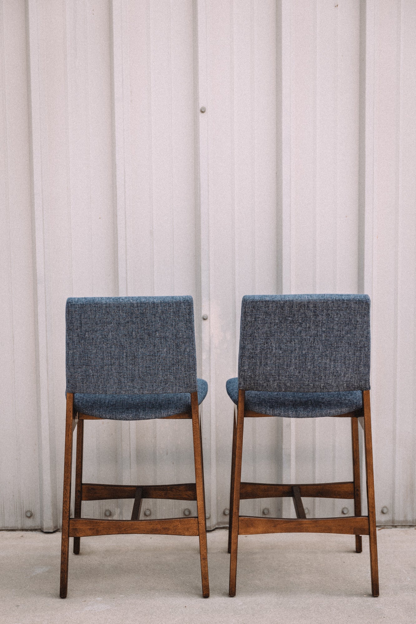 (Set of 2) Article Nosh Counter Stools - Walnut and Denim Blue