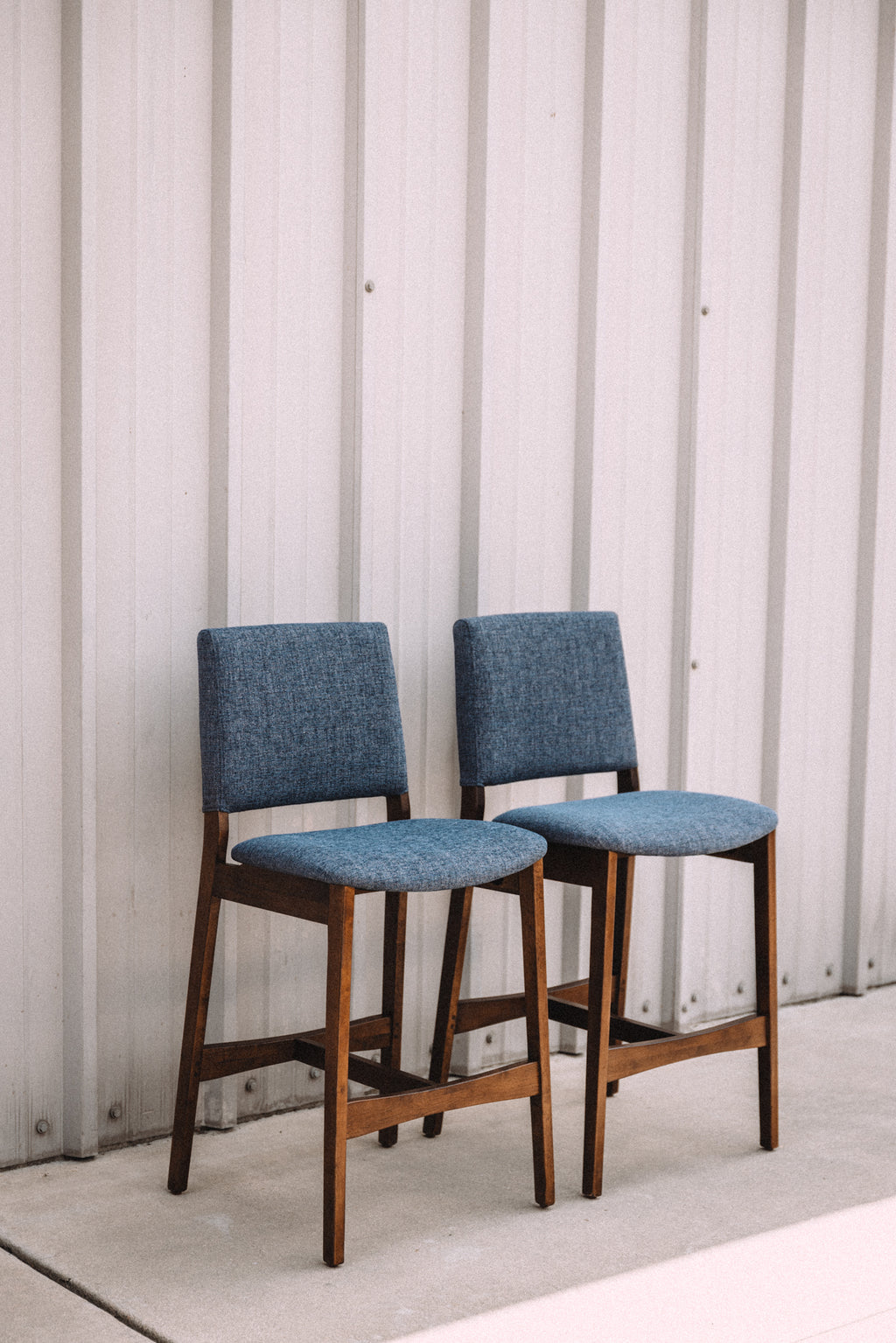 (Set of 2) Article Nosh Counter Stools - Walnut and Denim Blue