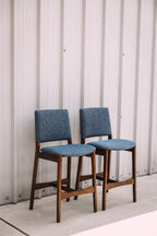 (Set of 2) Article Nosh Counter Stools - Walnut and Denim Blue