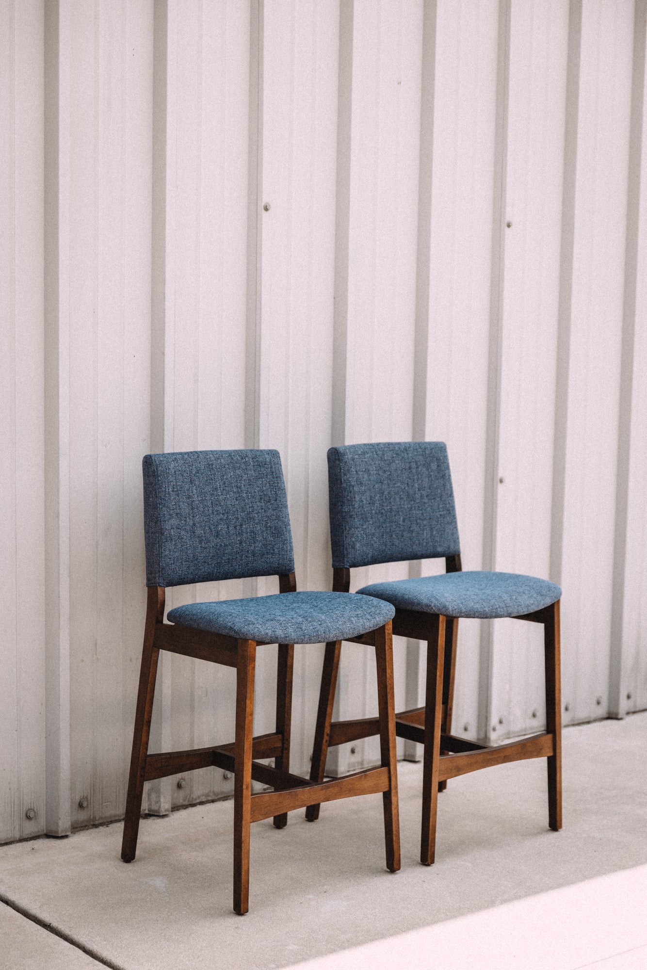 (Set of 2) Article Nosh Counter Stools - Walnut and Denim Blue