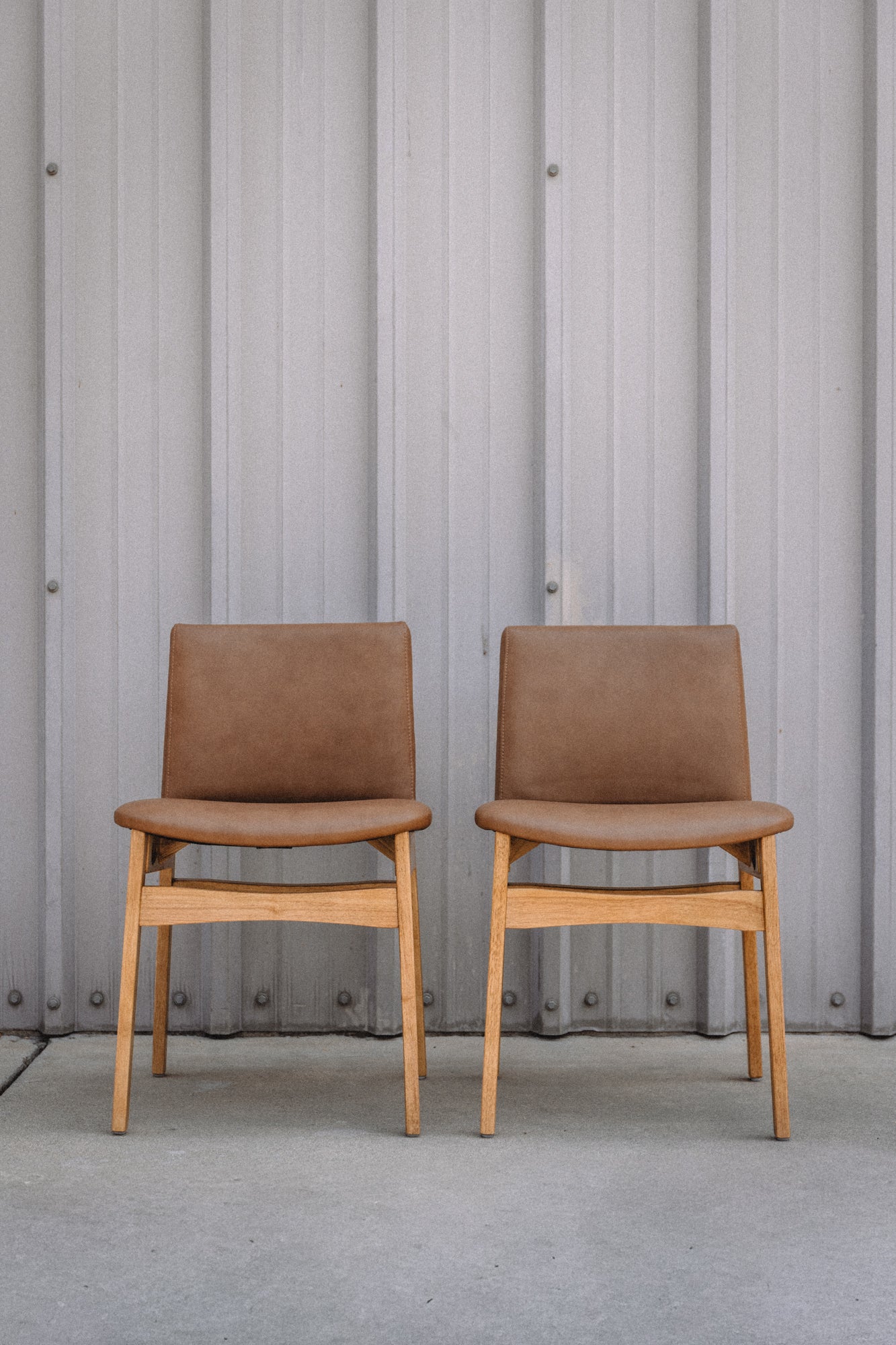 (Set of 6) Article Nosh Leather Dining Chairs - Natural Oak and Lucia Tan