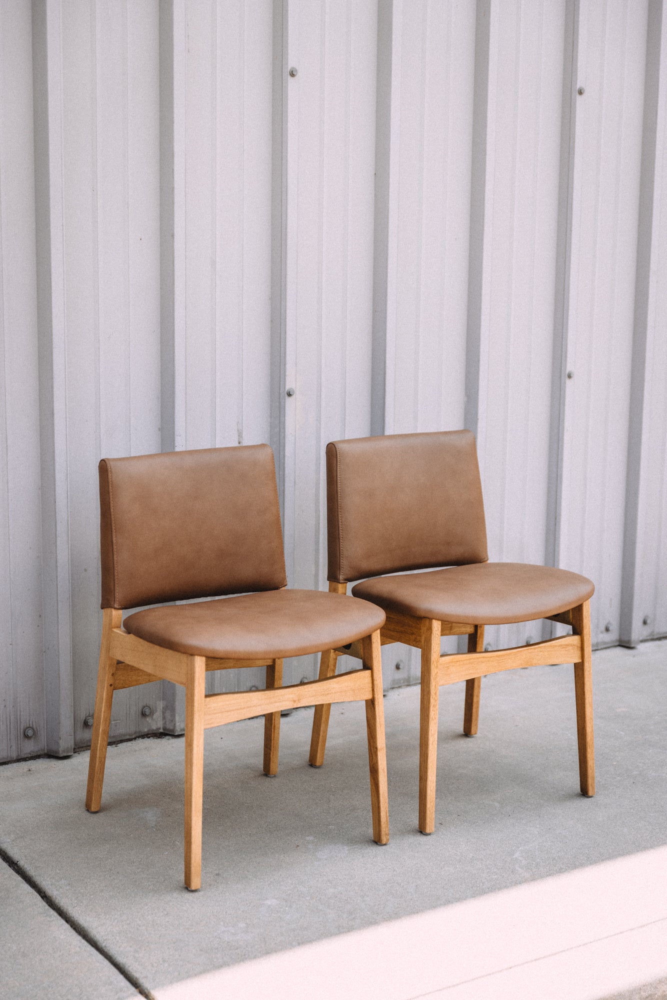 (Set of 6) Article Nosh Leather Dining Chairs - Natural Oak and Lucia Tan