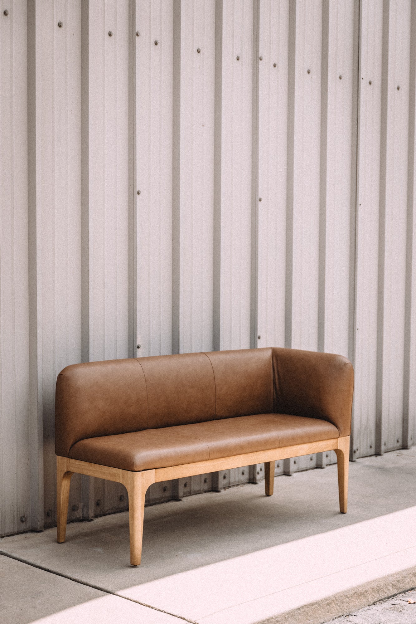 Article Rosin 55.75" Leather Right Arm Banquette Set - Natural Oak and Lucia Tan