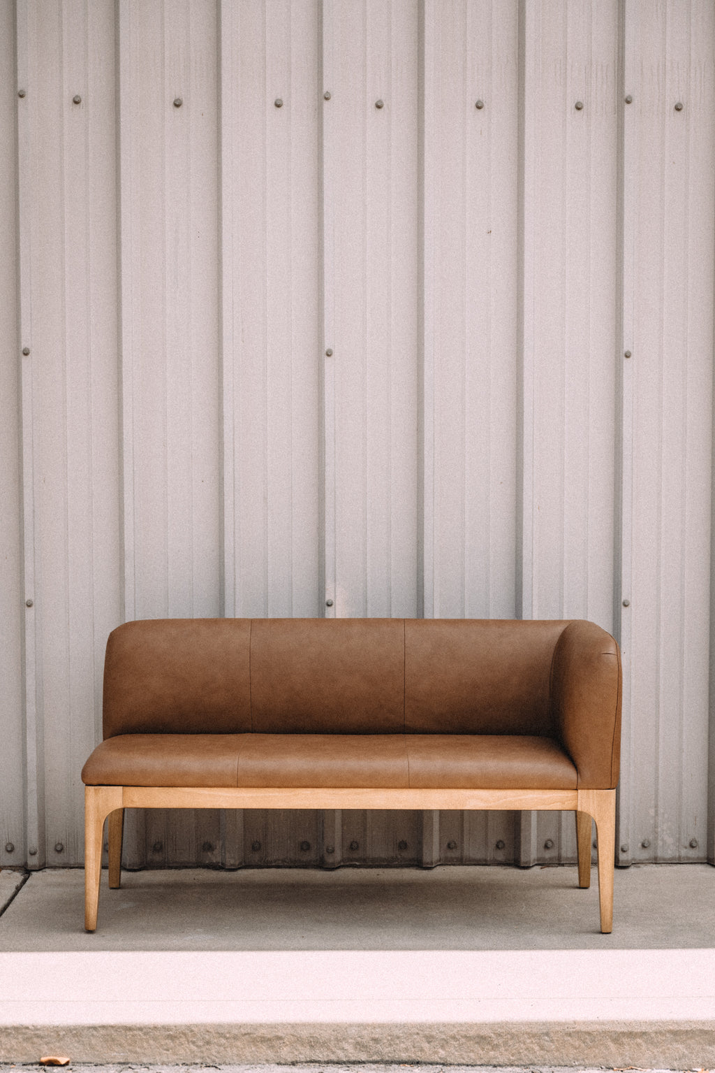 Article Rosin 55.75" Leather Right Arm Banquette Set - Natural Oak and Lucia Tan