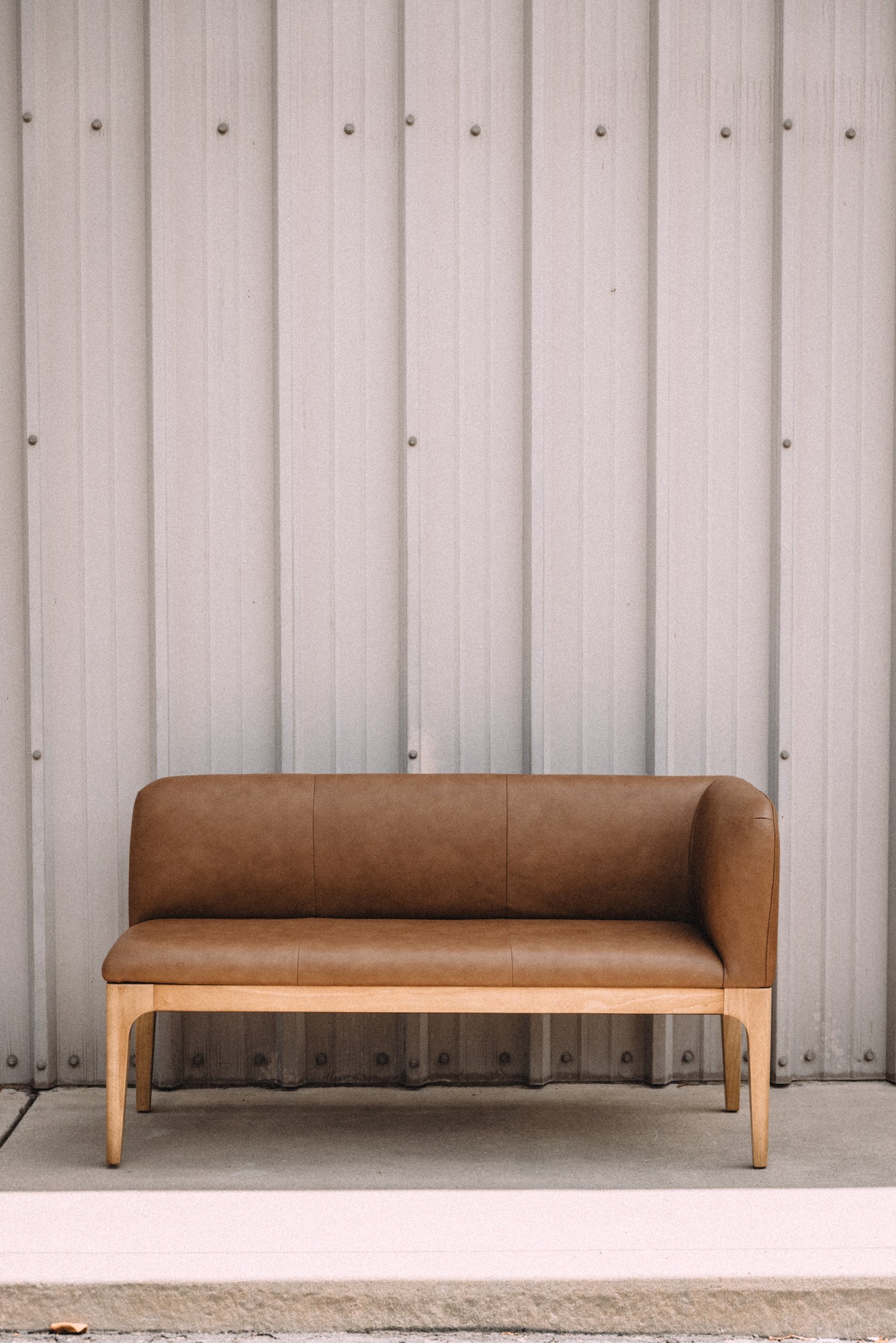 Article Rosin 55.75" Leather Right Arm Banquette Set - Natural Oak and Lucia Tan