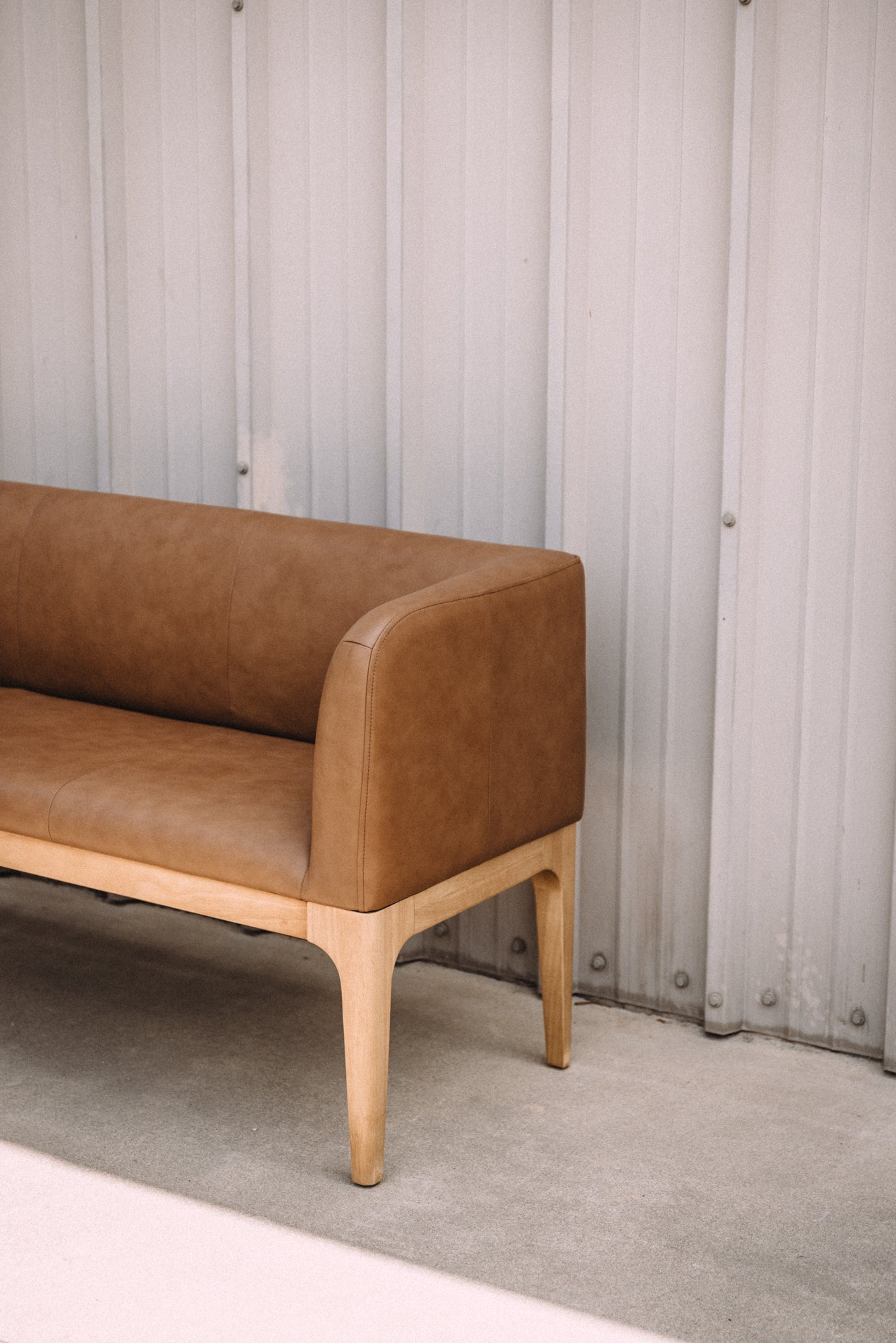 Article Rosin 55.75" Leather Right Arm Banquette Set - Natural Oak and Lucia Tan