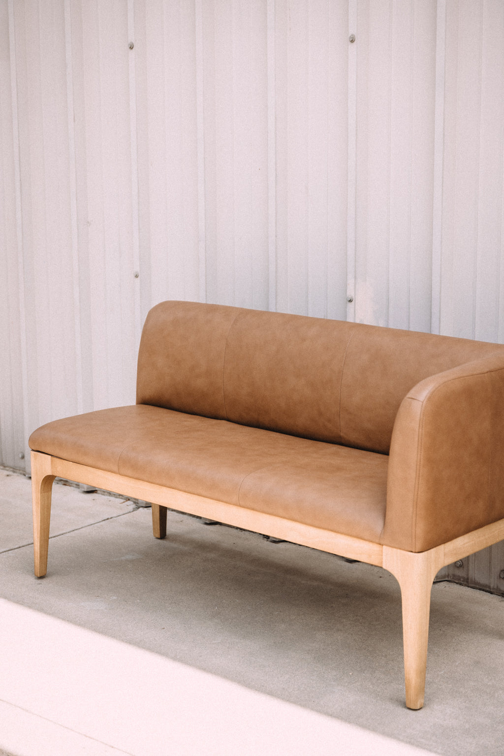 Article Rosin 55.75" Leather Right Arm Banquette Set - Natural Oak and Lucia Tan