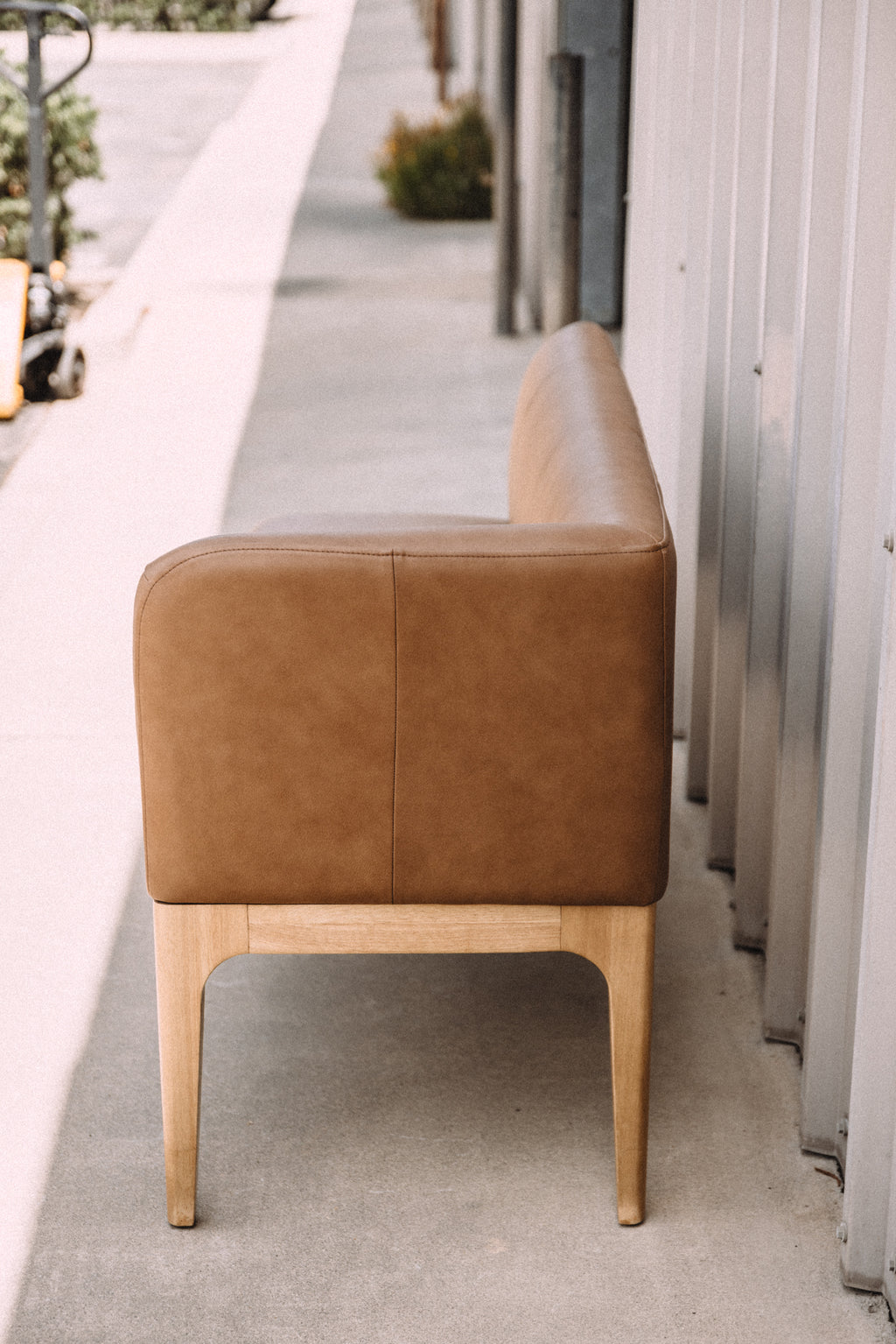 Article Rosin 55.75" Leather Right Arm Banquette Set - Natural Oak and Lucia Tan