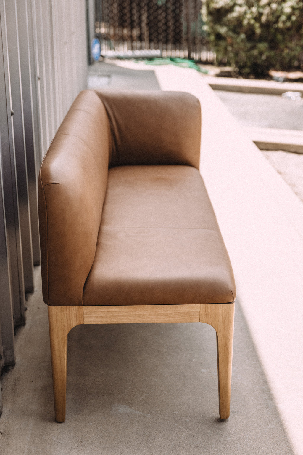 Article Rosin 55.75" Leather Right Arm Banquette Set - Natural Oak and Lucia Tan