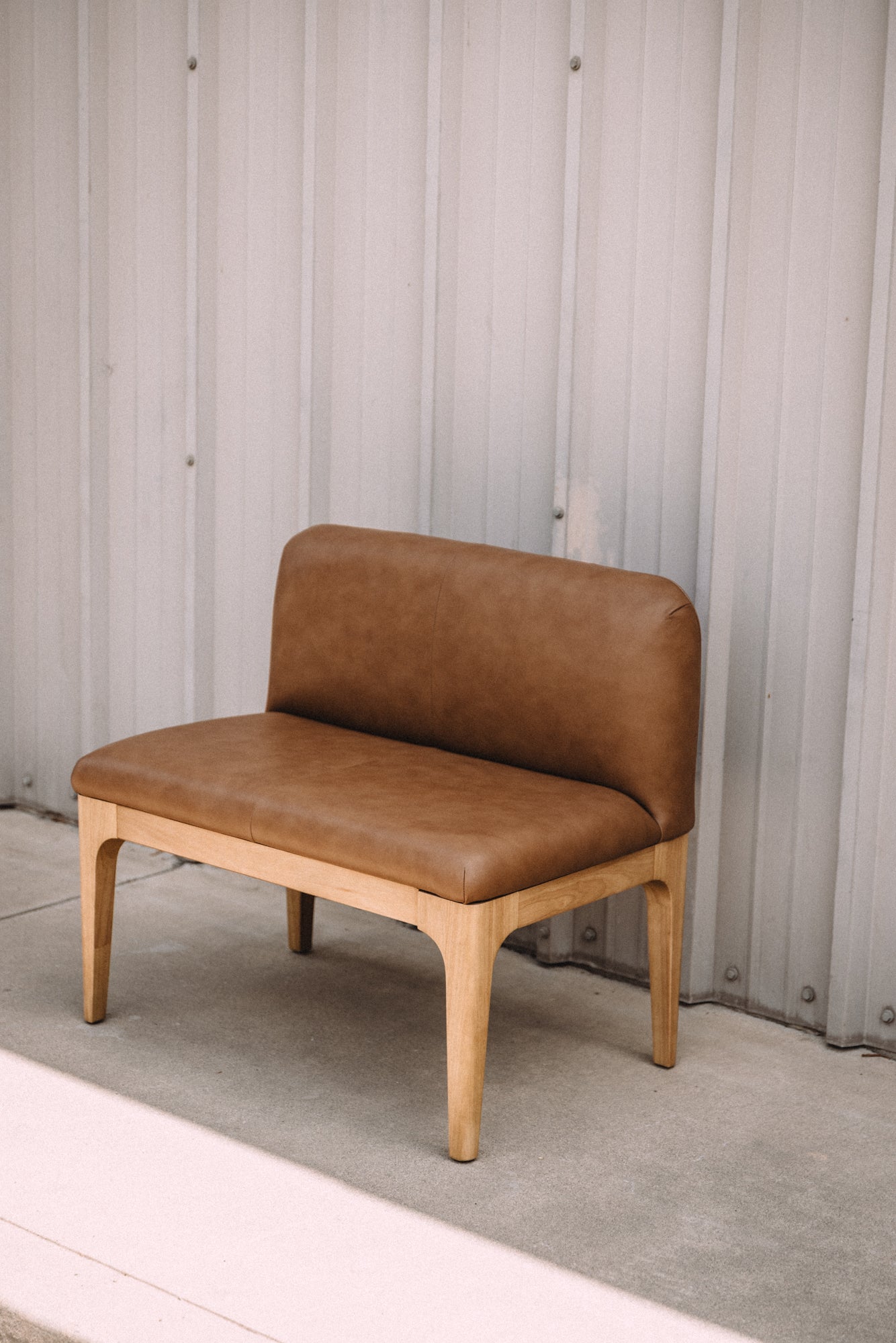 Article Rosin 55.75" Leather Right Arm Banquette Set - Natural Oak and Lucia Tan