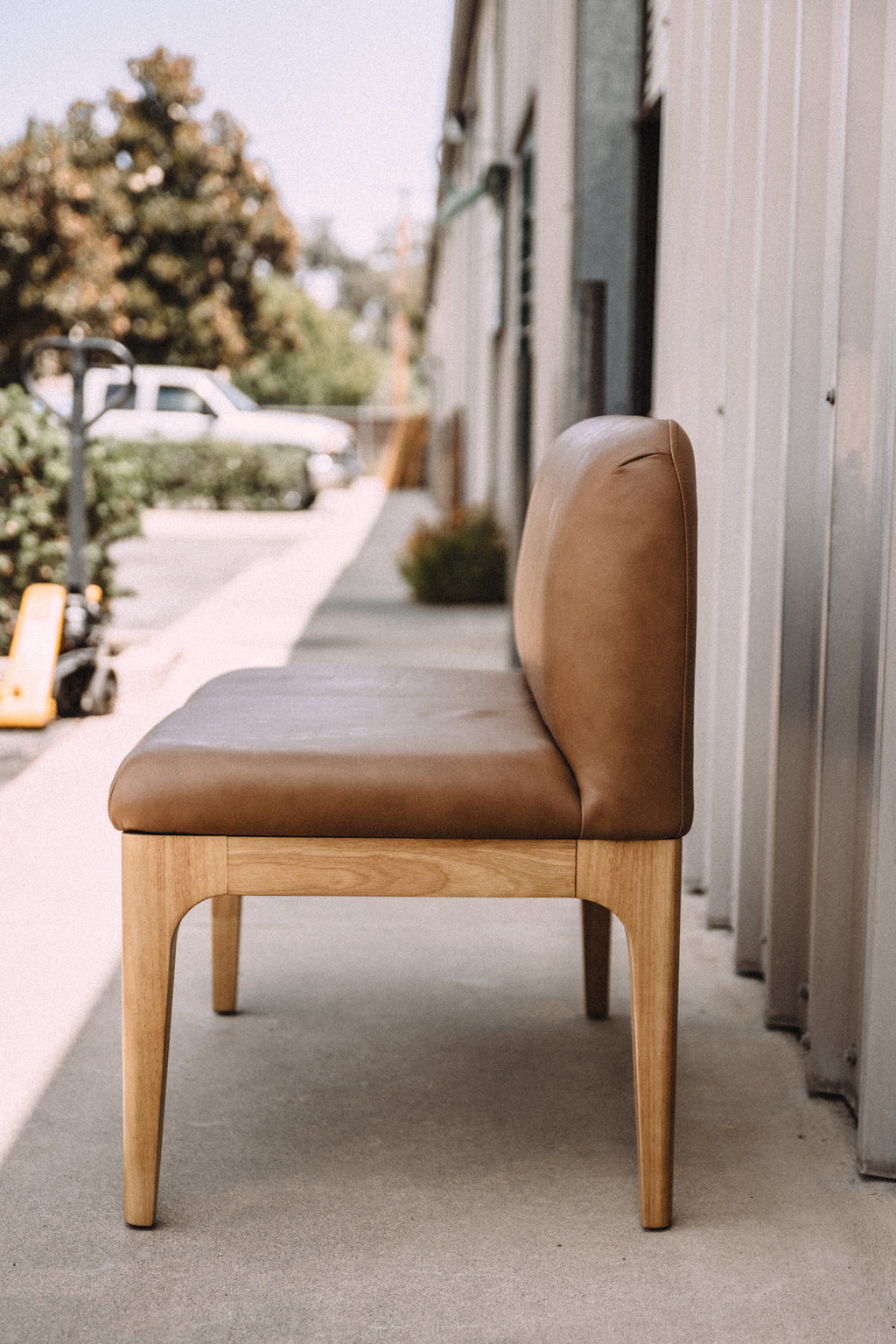 Article Rosin 55.75" Leather Right Arm Banquette Set - Natural Oak and Lucia Tan