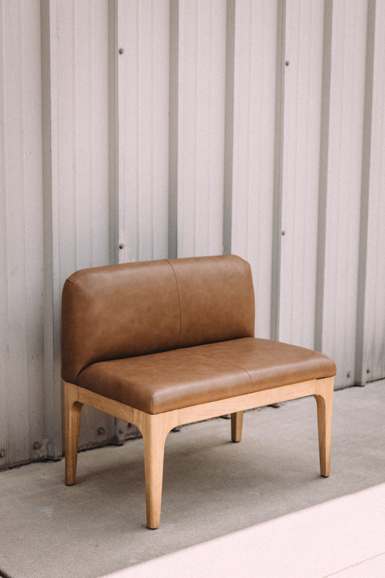 Article Rosin 55.75" Leather Right Arm Banquette Set - Natural Oak and Lucia Tan