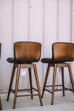 Article Sede Leather Swivel Counter Stool - Walnut And Black (Set of 4)