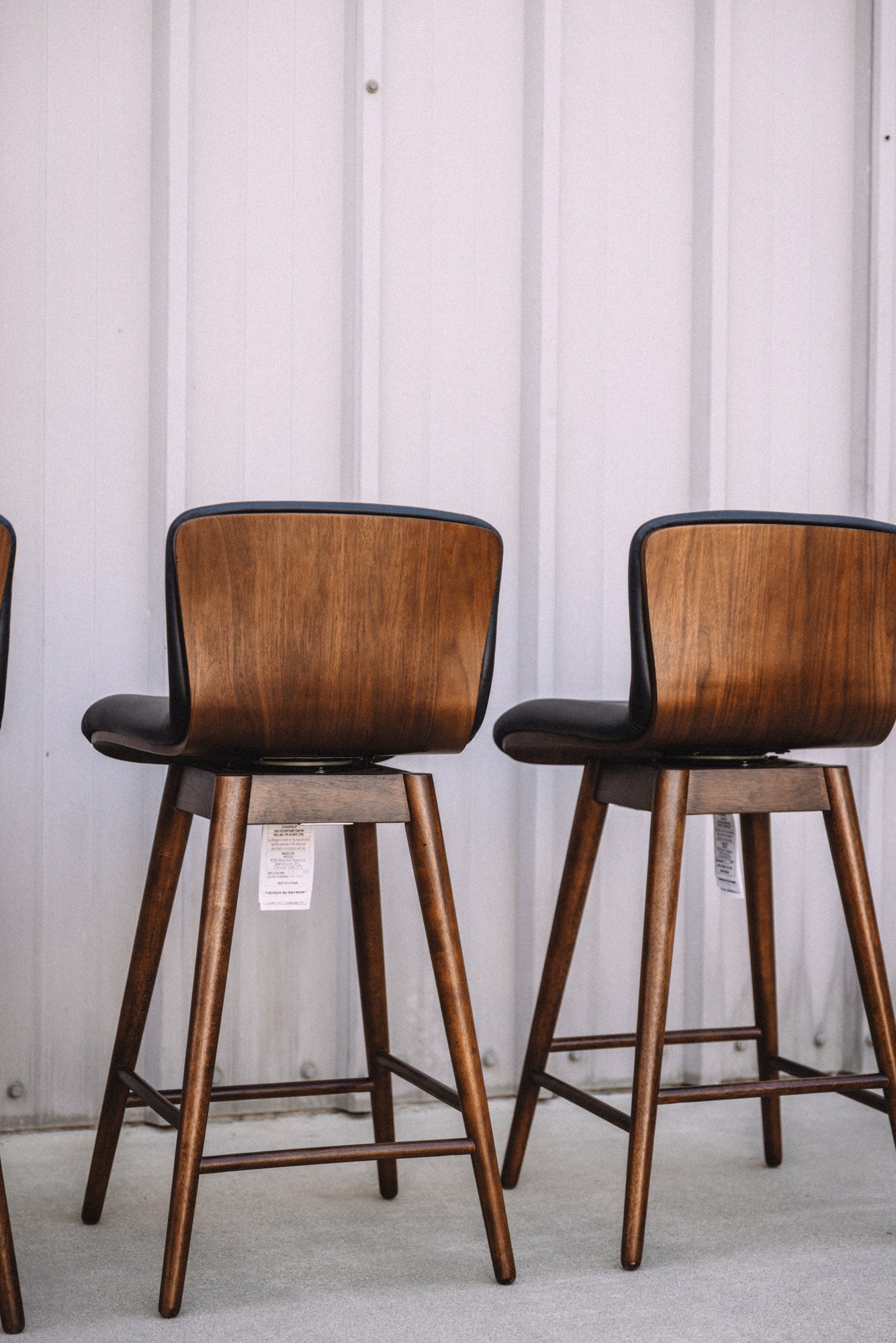 Article Sede Leather Swivel Counter Stool - Walnut And Black (Set of 4)