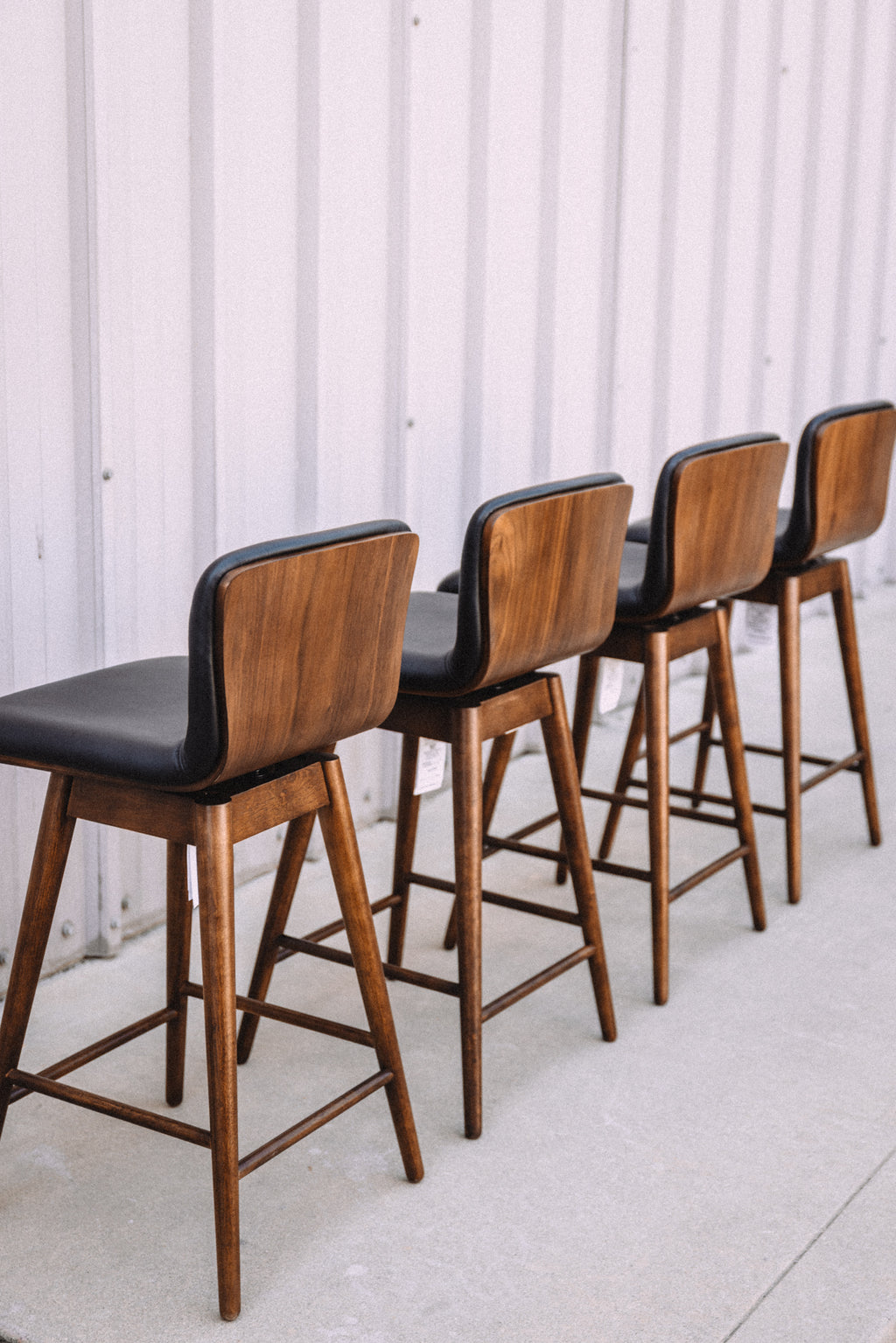 Article Sede Leather Swivel Counter Stool - Walnut And Black (Set of 4)