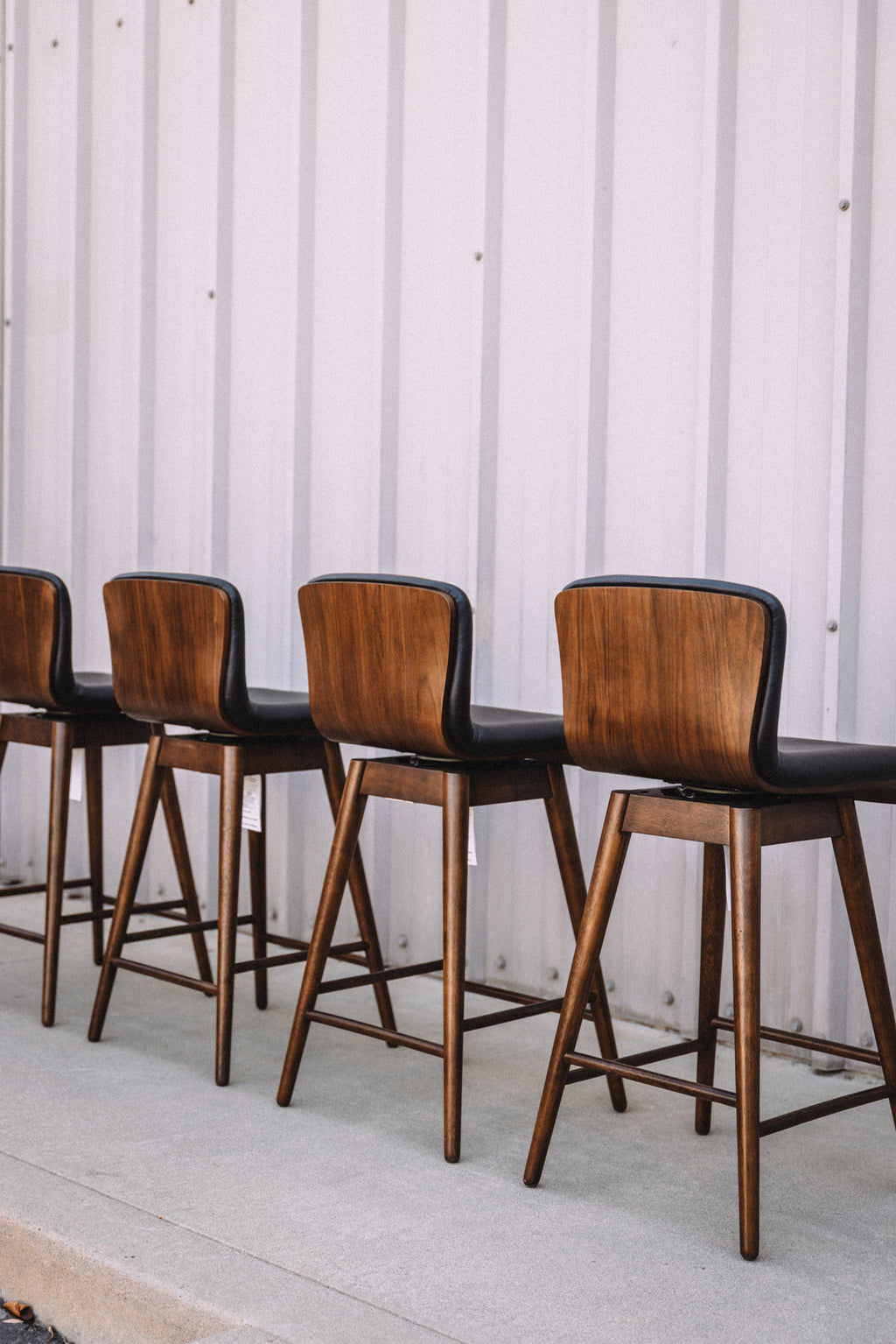 Article Sede Leather Swivel Counter Stool - Walnut And Black (Set of 4)
