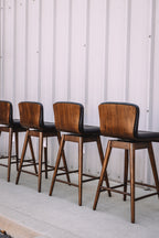 Article Sede Leather Swivel Counter Stool - Walnut And Black (Set of 4)