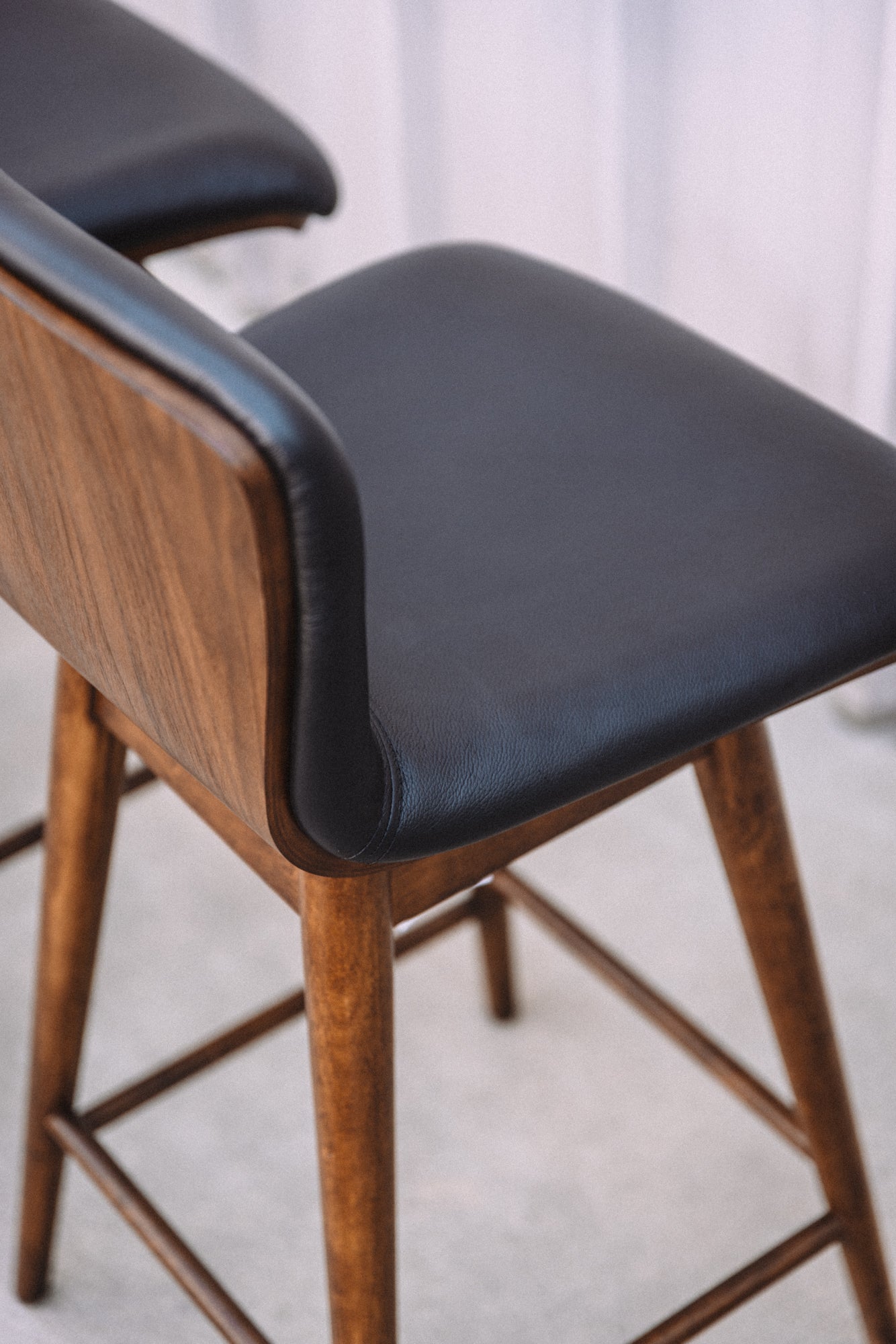 Article Sede Leather Swivel Counter Stool - Walnut And Black (Set of 4)