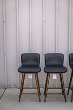 Article Sede Leather Swivel Counter Stool - Walnut And Black (Set of 4)