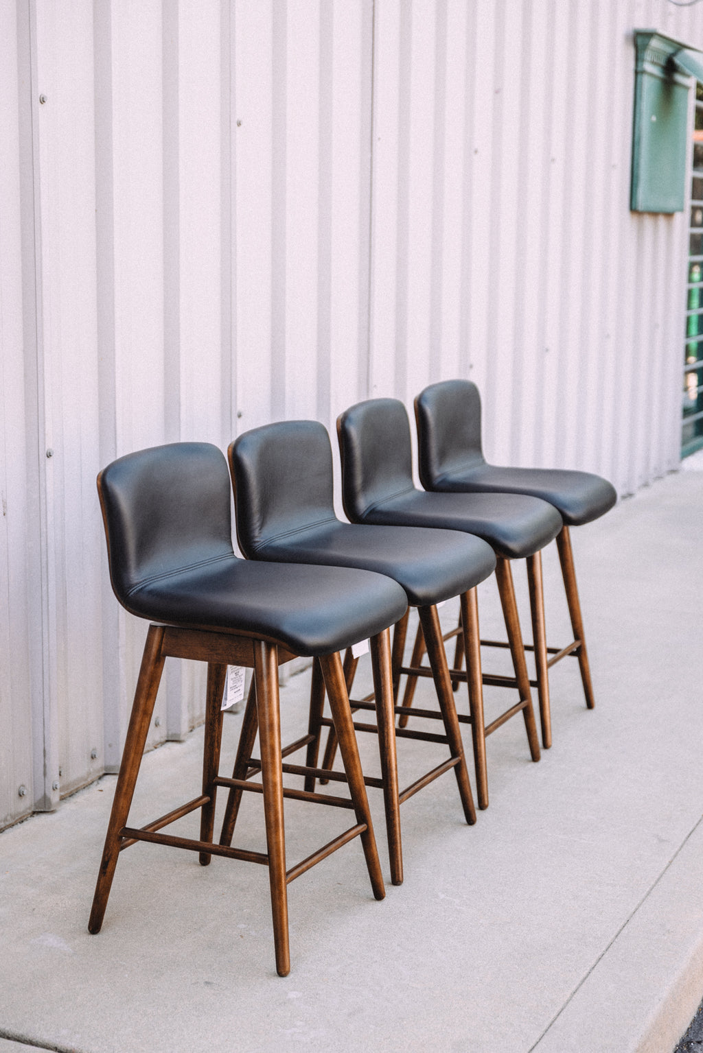 Article Sede Leather Swivel Counter Stool - Walnut And Black (Set of 4)