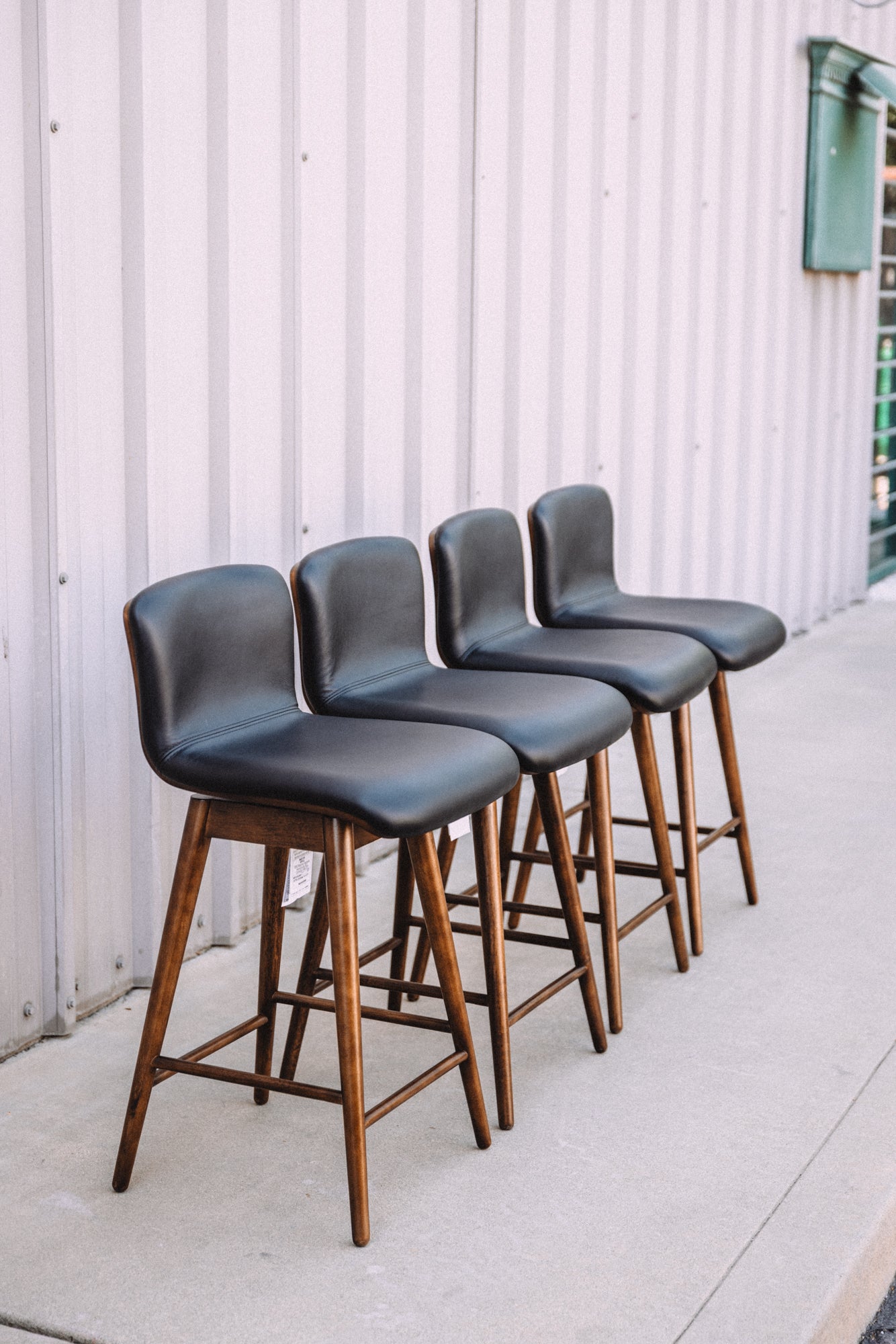 Article Sede Leather Swivel Counter Stool - Walnut And Black (Set of 4)