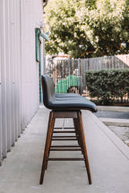 Article Sede Leather Swivel Counter Stool - Walnut And Black (Set of 4)