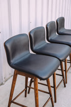 Article Sede Leather Swivel Counter Stool - Walnut And Black (Set of 4)