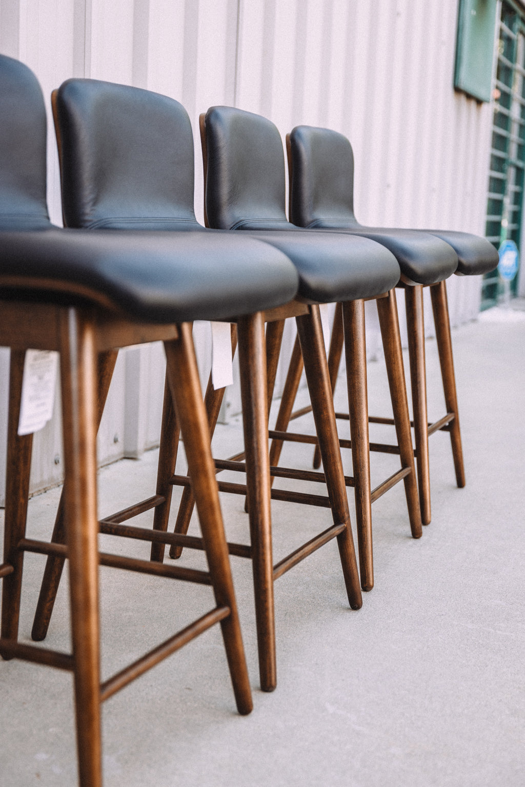 Article Sede Leather Swivel Counter Stool - Walnut And Black (Set of 4)