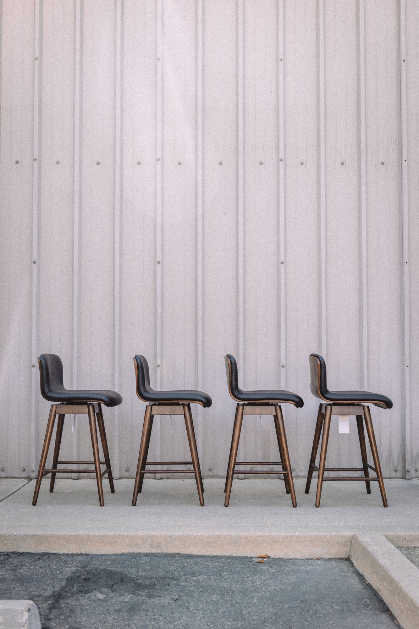 Article Sede Leather Swivel Counter Stool - Walnut And Black (Set of 4)