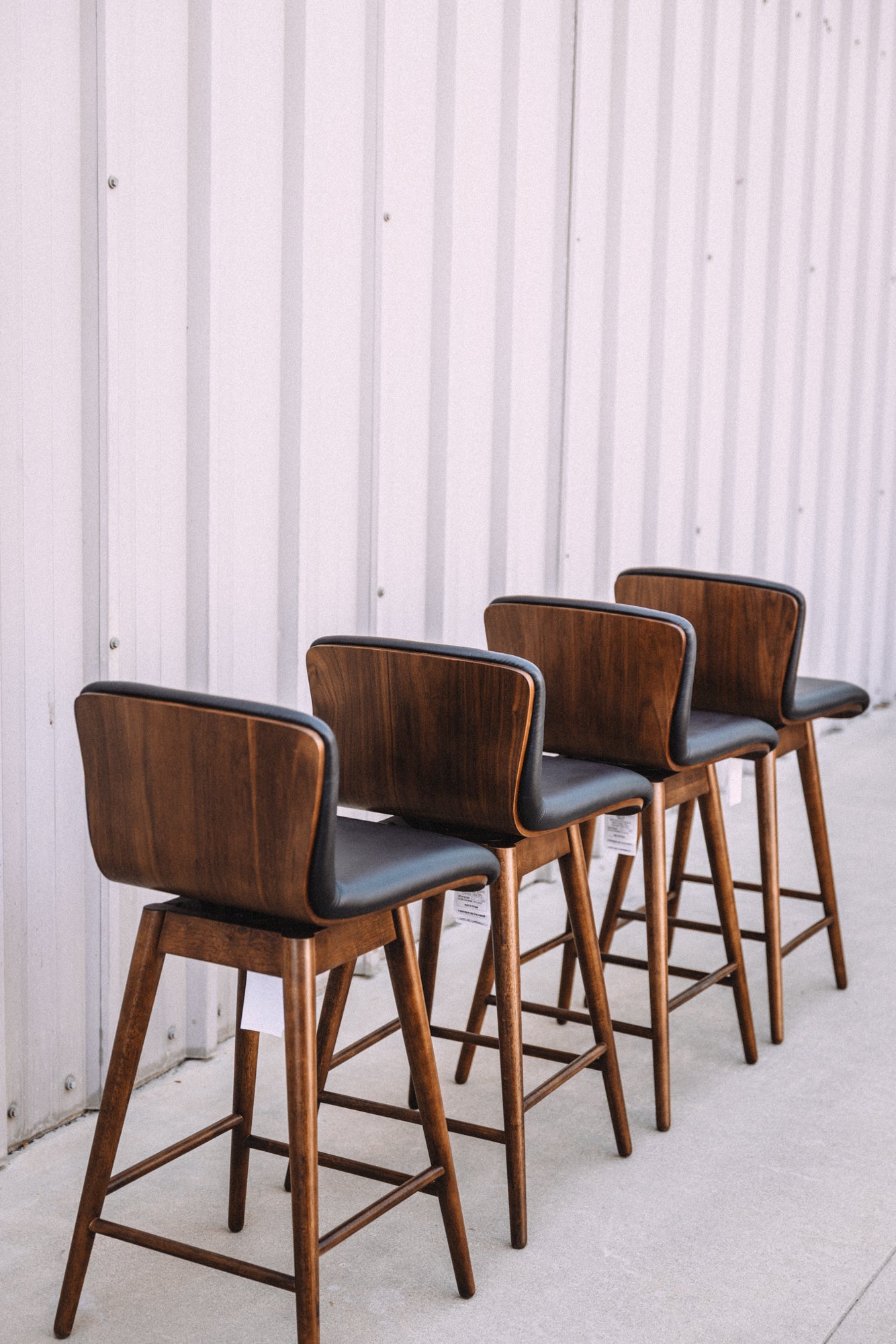 Article Sede Leather Swivel Counter Stool - Walnut And Black (Set of 4)