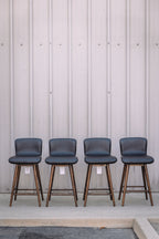 Article Sede Leather Swivel Counter Stool - Walnut And Black (Set of 4)