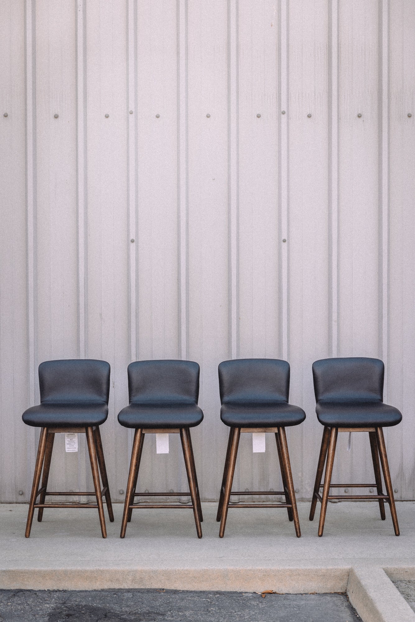 Article Sede Leather Swivel Counter Stool - Walnut And Black (Set of 4)