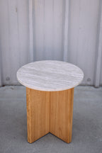 Article Sporo Travertine Side Table - Natural Oak