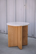 Article Sporo Travertine Side Table - Natural Oak
