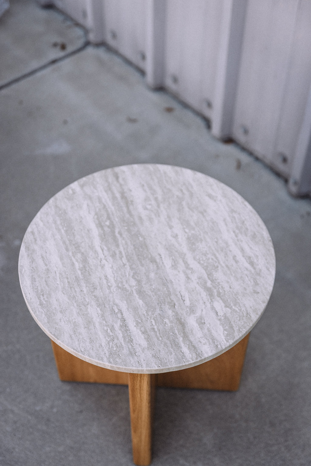Article Sporo Travertine Side Table - Natural Oak