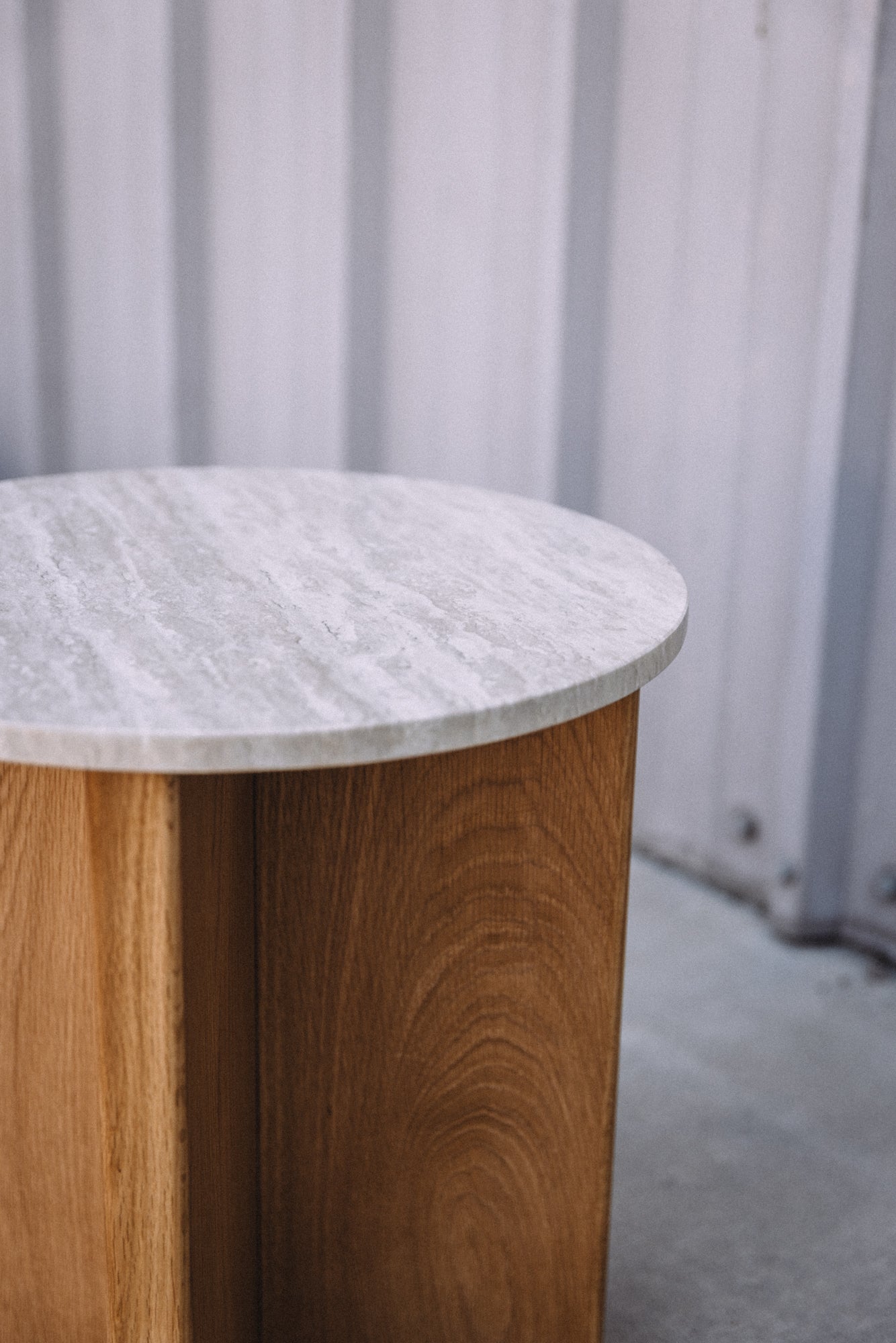 Article Sporo Travertine Side Table - Natural Oak