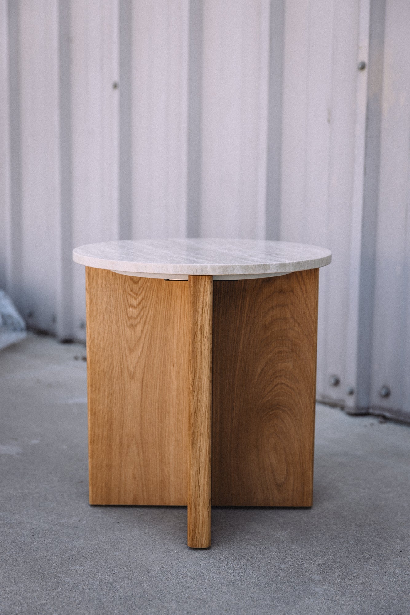 Article Sporo Travertine Side Table - Natural Oak