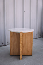 Article Sporo Travertine Side Table - Natural Oak