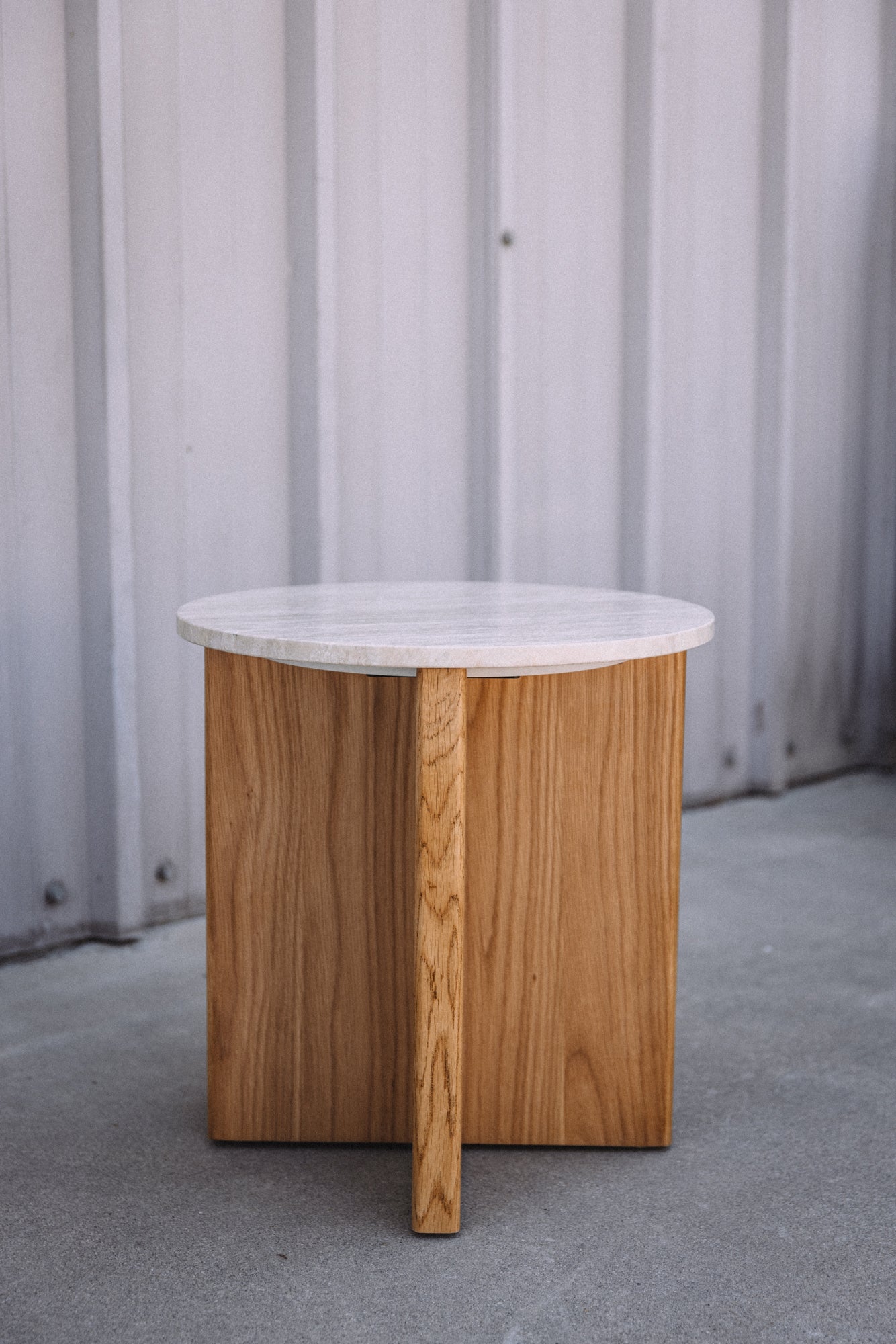 Article Sporo Travertine Side Table - Natural Oak