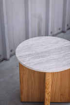 Article Sporo Travertine Side Table - Natural Oak
