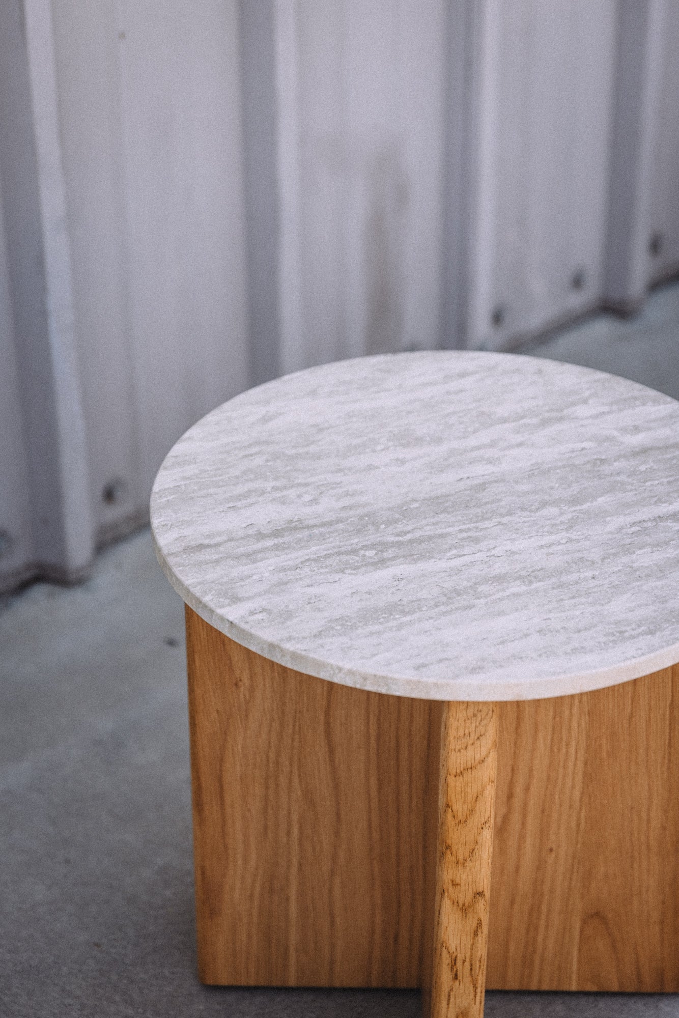 Article Sporo Travertine Side Table - Natural Oak