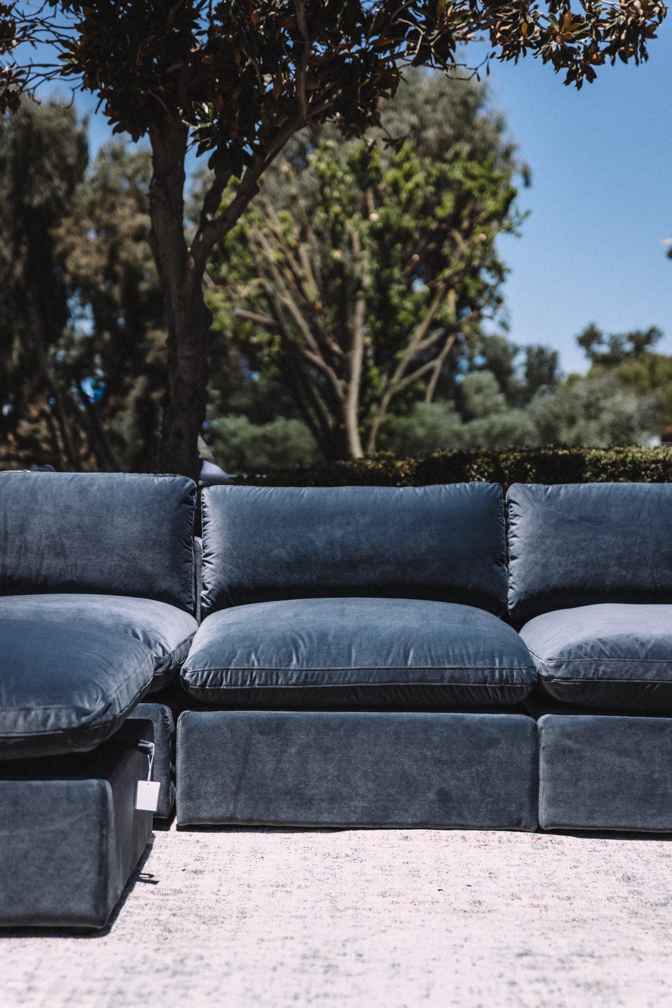 Bellamia Bella Pillow 3 Seater + Storage Ottoman - Dusty Blue Velvet