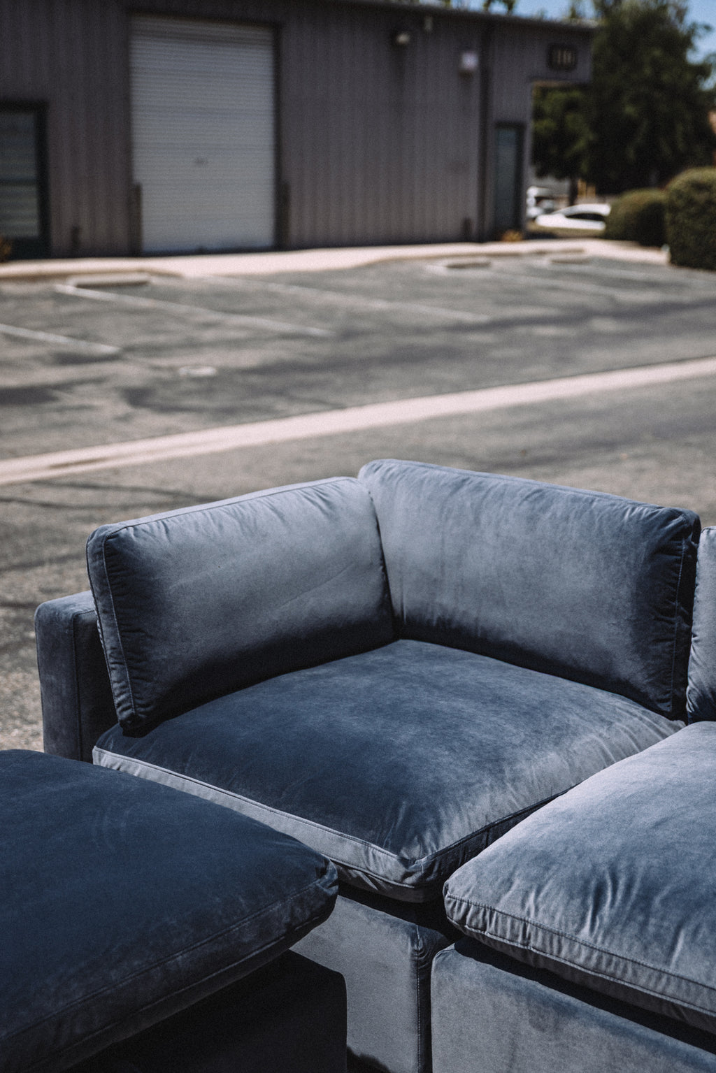Bellamia Bella Pillow 3 Seater + Storage Ottoman - Dusty Blue Velvet