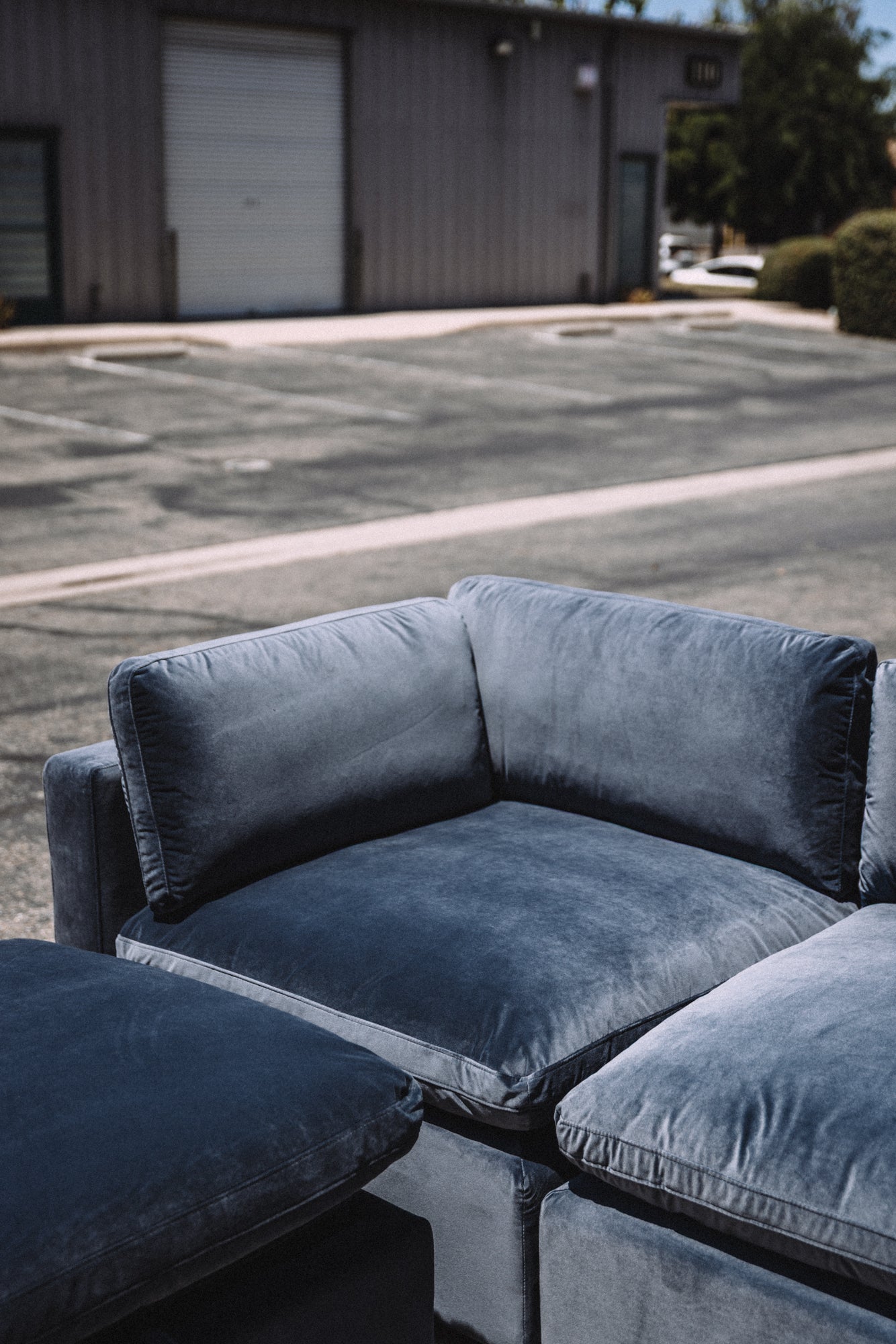Bellamia Bella Pillow 3 Seater + Storage Ottoman - Dusty Blue Velvet
