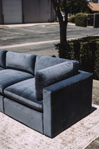 Bellamia Bella Pillow 3 Seater + Storage Ottoman - Dusty Blue Velvet