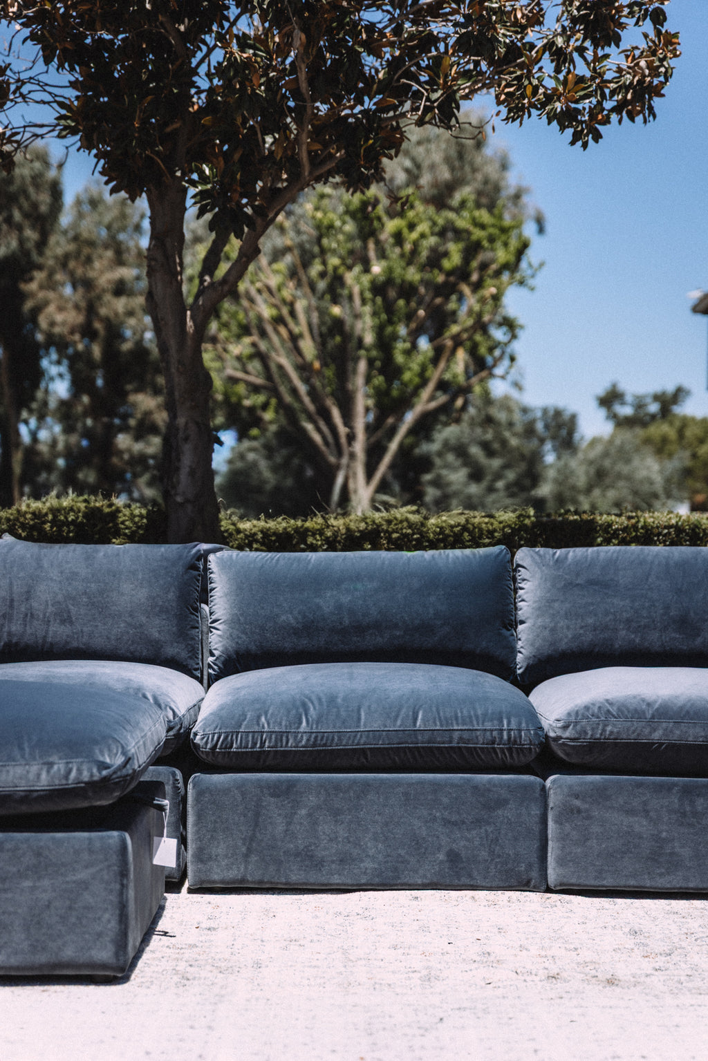Bellamia Bella Pillow 3 Seater + Storage Ottoman - Dusty Blue Velvet