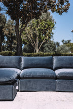 Bellamia Bella Pillow 3 Seater + Storage Ottoman - Dusty Blue Velvet