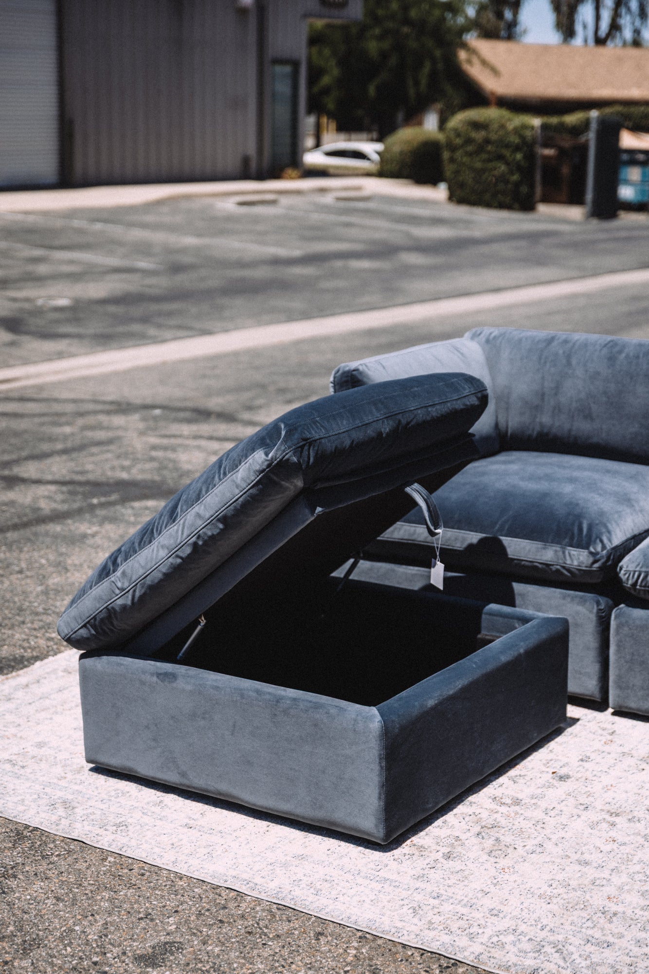 Bellamia Bella Pillow 3 Seater + Storage Ottoman - Dusty Blue Velvet