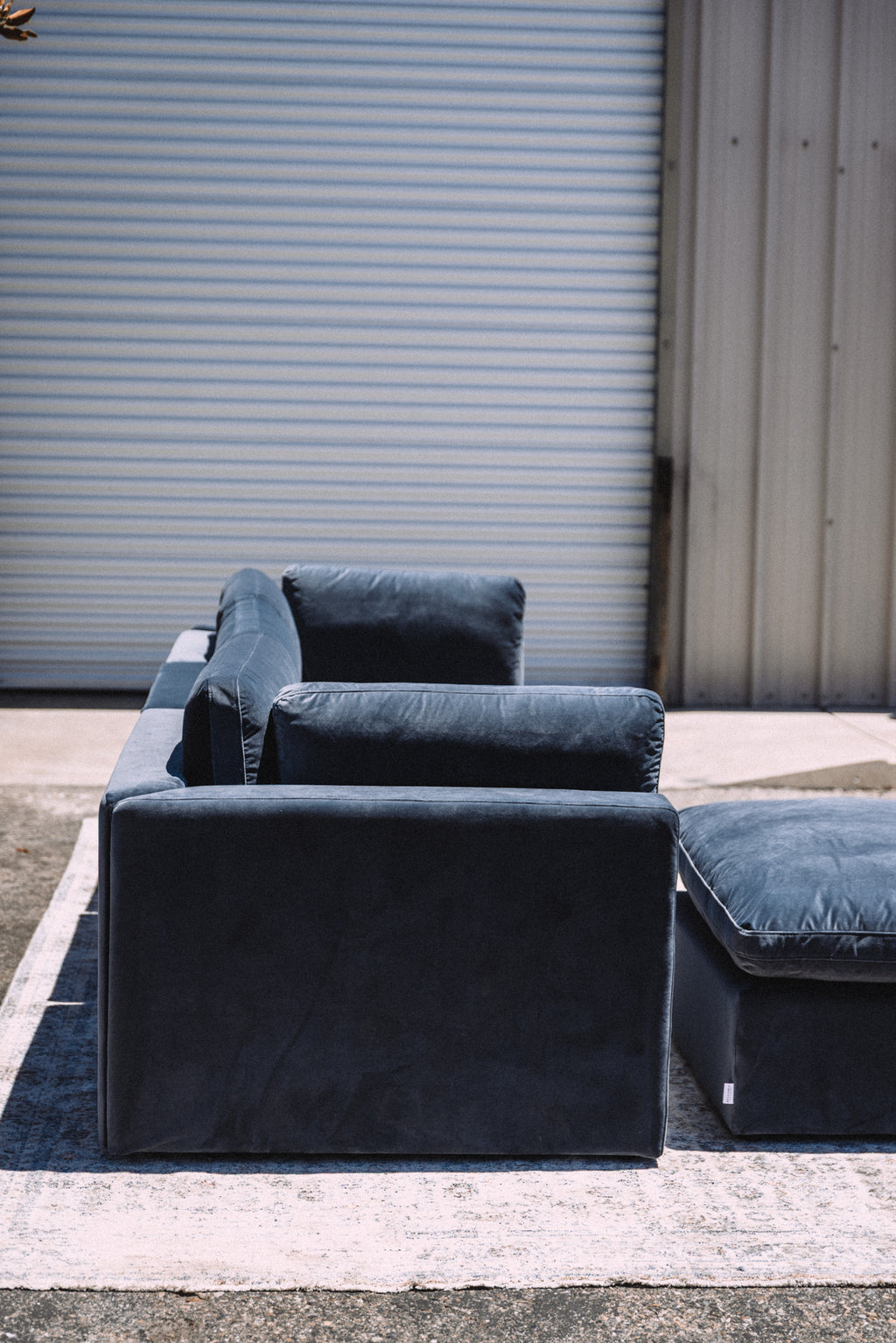 Bellamia Bella Pillow 3 Seater + Storage Ottoman - Dusty Blue Velvet