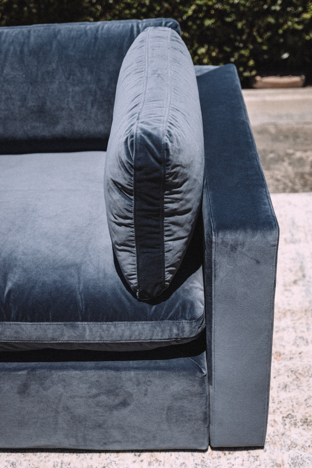 Bellamia Bella Pillow 3 Seater + Storage Ottoman - Dusty Blue Velvet